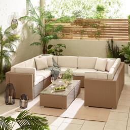 Furniturebox Orlando Beige & Cream 8 Seat Modular Garden Sofa, Rattan in Beige/Cream - Size: 72x75x72 cm - thumbnail 4