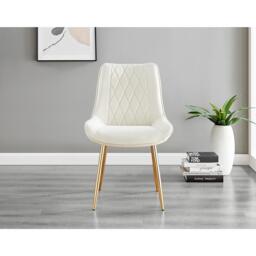 Furniturebox Novara Gold Round Dining Table and 4 Pesaro Gold Leg Chairs, Tempered Glass/Metal/Glass in Cream - Size: 53x87x63 cm - thumbnail 6