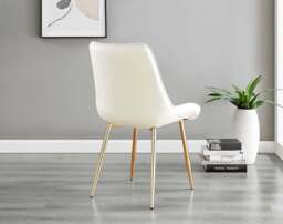 Furniturebox Novara Gold Round Dining Table and 4 Pesaro Gold Leg Chairs, Tempered Glass/Metal/Glass in Cream - Size: 53x87x63 cm - thumbnail 9