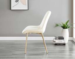 Furniturebox Novara Gold Round Dining Table and 4 Pesaro Gold Leg Chairs, Tempered Glass/Metal/Glass in Cream - Size: 53x87x63 cm - thumbnail 7