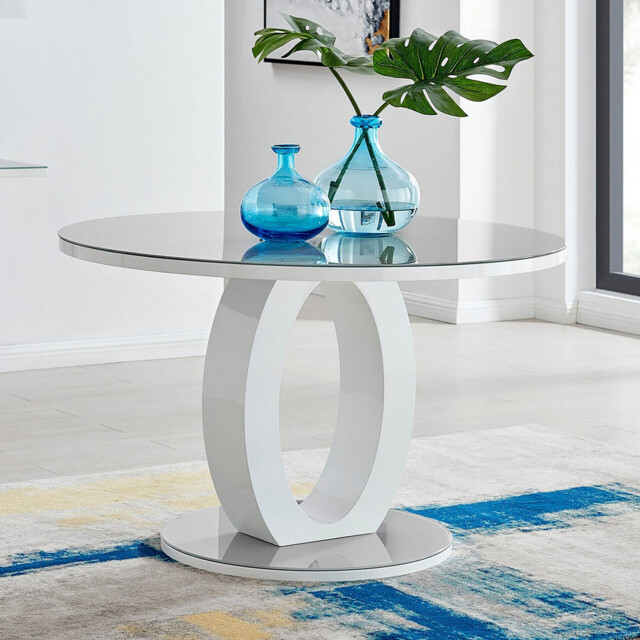 Giovani Round Grey and White High Gloss Glass 6 Seater Large Dining Table - image 1