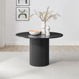Furniturebox Penrose Black Round Dining Table & 4 Calla Velvet Swivel Chairs, Wood Veneer/Engineered Wood/Wood in Grey - Size: 56x83x61.5 cm - thumbnail 3