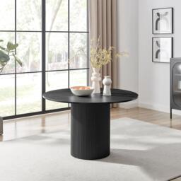 Furniturebox Penrose Black Round Dining Table & 4 Calla Velvet Swivel Chairs, Wood Veneer/Engineered Wood/Wood in Grey - Size: 56x83x61.5 cm - thumbnail 2