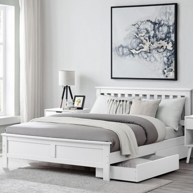 Azure White Solid Pine Double Bed Frame + 4 Drawers - image 1