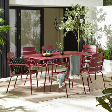 Leros Berry Red Metal 6 Seat Garden Dining Set - image 1