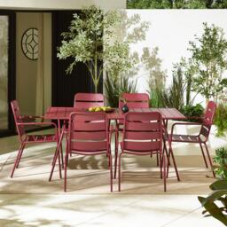 Furniturebox Leros Red 6 Seat Garden Dining Set, Metal in Berry - Size: 90x73x160 cm - thumbnail 5