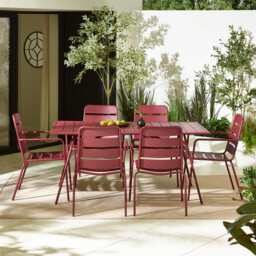 Leros Berry Red Metal 6 Seat Garden Dining Set - thumbnail 3
