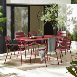 Leros Berry Red Metal 6 Seat Garden Dining Set