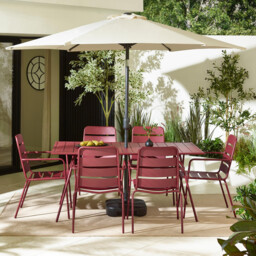 Leros Berry Red Metal 6 Seat Garden Dining Set - thumbnail 2