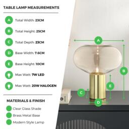 Furniturebox Sarah Glass and Table Lamp, Metal in Brass - Size: 23x25x23 cm - thumbnail 7
