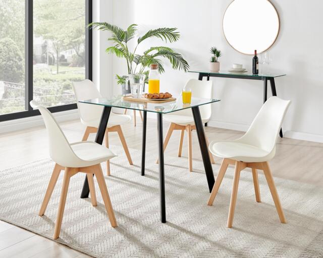 Seattle Glass and Black Leg Square Dining Table & 4 Stockholm Wooden Leg Chairs - image 1