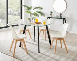 Seattle Glass and Black Leg Square Dining Table & 4 Stockholm Wooden Leg Chairs - thumbnail 1