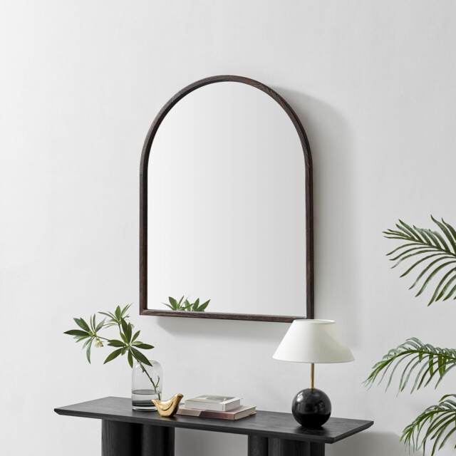 Valerie Walnut Wood Medium 100x80cm Overmantle Arch Mirror - image 1