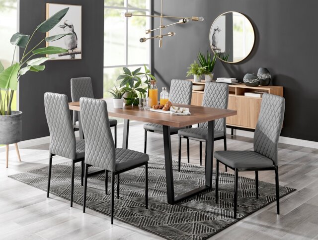 Kylo Brown Wood Effect Dining Table & 6 Milan Black Leg Chairs - image 1