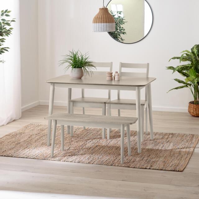 Lynton Small White & Light Grey Wooden Dining Table with 2 Chairs & Bench - image 1