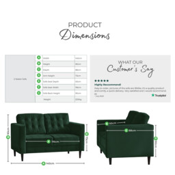 Jolene Dark Grey Velvet 2 Seater Sofa - thumbnail 3
