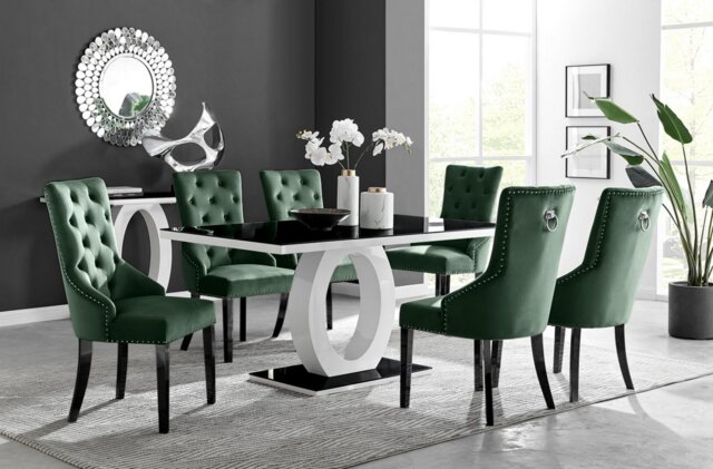 Giovani 6 Black Dining Table & 6 Belgravia Black Leg Chairs - image 1