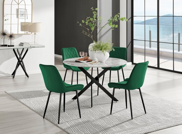 Novara White Marble Black Leg 120cm Round Dining Table & 4 Pesaro Black Leg Chairs - image 1