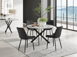 Novara White Marble Black Leg 120cm Round Dining Table & 4 Pesaro Black Leg Chairs - thumbnail 3