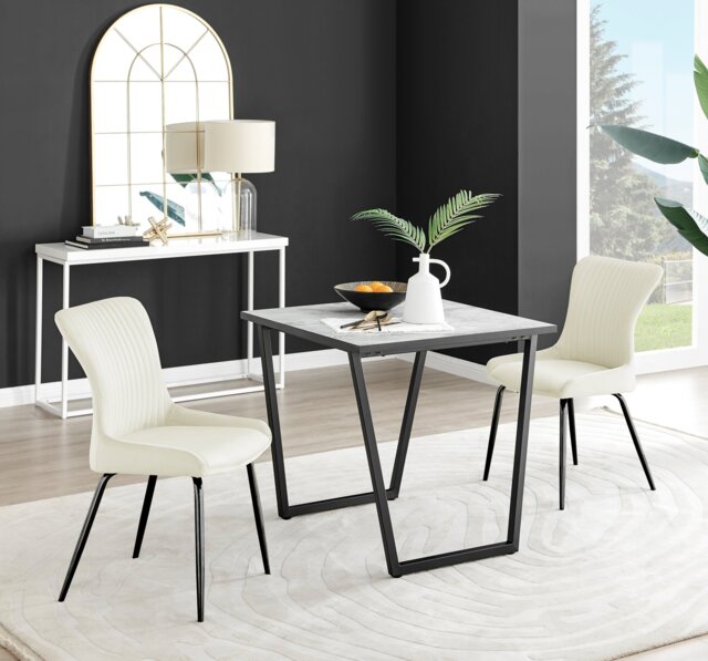 Carson White Marble Effect Square Dining Table & 2 Nora Black Leg Chairs - image 1