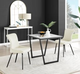 Carson White Marble Effect Square Dining Table & 2 Nora Black Leg Chairs