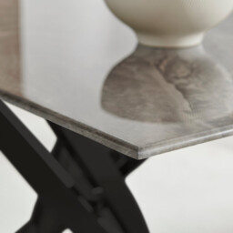 Leonardo Rectangle Brown/Grey Marble Glass & Black Metal 4 Seat Dining Table - thumbnail 4