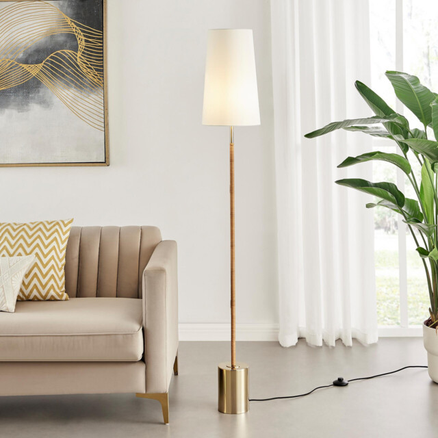 Astrid White and Rattan Floor Lamp - image 1