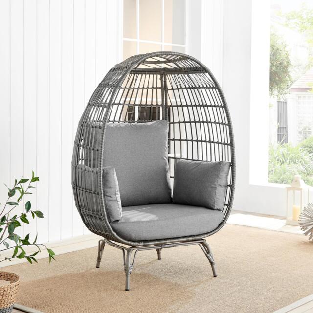 Furniturebox Garden Egg Chair Seat, Rattan in Grey - Size: 108x150x88 cm - image 1