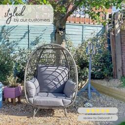 Furniturebox Garden Egg Chair Seat, Rattan in Grey - Size: 108x150x88 cm - thumbnail 9