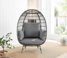 Furniturebox Garden Egg Chair Seat, Rattan in Grey - Size: 108x150x88 cm - thumbnail 3
