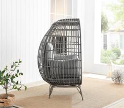 Furniturebox Garden Egg Chair Seat, Rattan in Grey - Size: 108x150x88 cm - thumbnail 4