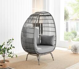 Furniturebox Garden Egg Chair Seat, Rattan in Grey - Size: 108x150x88 cm - thumbnail 2