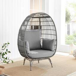 Furniturebox Garden Egg Chair Seat, Rattan in Grey - Size: 108x150x88 cm - thumbnail 1