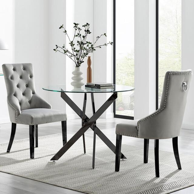 Novara 100cm Round Black Leg Dining Table & 2 Belgravia Black Leg Chairs - image 1