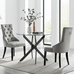 Novara 100cm Round Black Leg Dining Table & 2 Belgravia Black Leg Chairs - thumbnail 1
