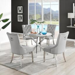Novara Grey Concrete Effect Round Dining Table & 4 Velvet Belgravia Chairs - thumbnail 1