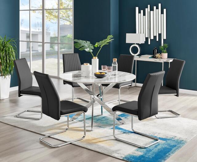 Novara White Marble 120cm Round Dining Table & 6 Lorenzo Chairs - image 1