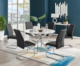 Novara White Marble 120cm Round Dining Table & 6 Lorenzo Chairs - thumbnail 1