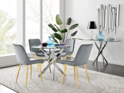 Novara 100cm Round Dining Table and 4 Pesaro Gold Leg Chairs