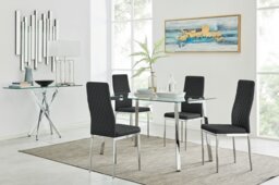 Cosmo Chrome Metal And Glass Dining Table And 4 Milan Dining Chairs Set - thumbnail 1