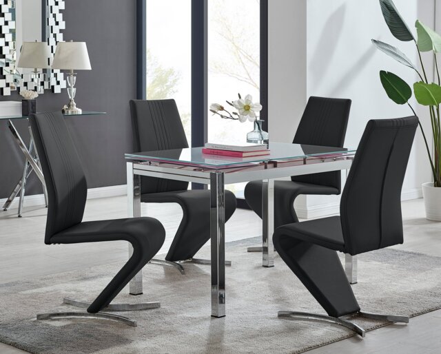 Enna White Glass Extending Dining Table and 4 Willow Chairs - image 1