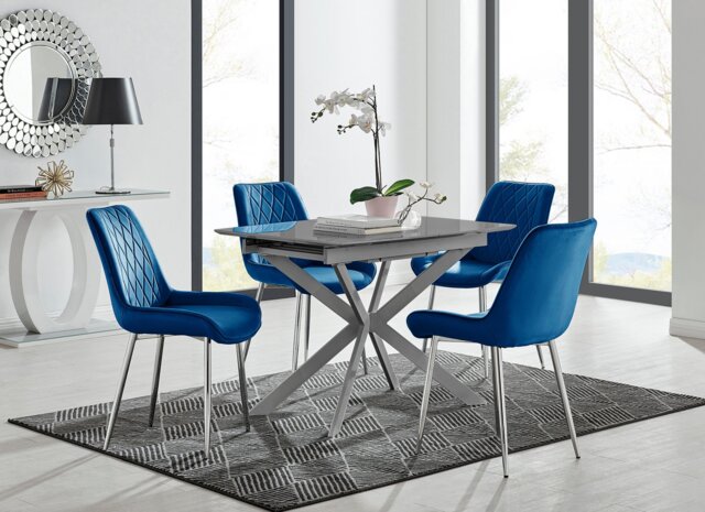 Lira 100cm Grey Metal Extending Dining Table & 4 Pesaro Silver Leg Chairs - image 1