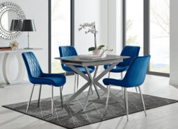 Lira 100cm Grey Metal Extending Dining Table & 4 Pesaro Silver Leg Chairs - thumbnail 1