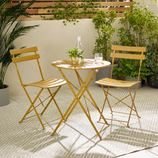 Furniturebox Cabo Mustard 2 Seat Garden Bistro Set, Metal in Yellow - Size: 42x81x51 cm - image 1