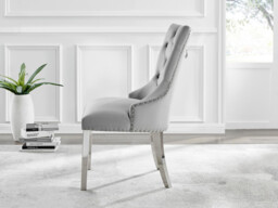 2x Belgravia Grey Velvet Scoop Knockerback Dining Chairs Silver Legs - thumbnail 3