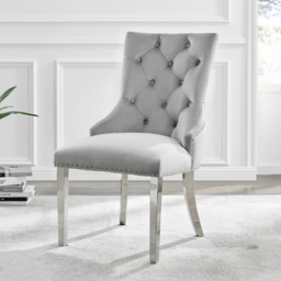 2x Belgravia Grey Velvet Scoop Knockerback Dining Chairs Silver Legs - thumbnail 1