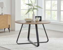 Furniturebox Santorini Round Brown Wood 6 Seater Dining Table, Engineered Wood in Walnut/Black - Size: 120x75x120 cm - thumbnail 6