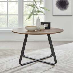 Furniturebox Santorini Round Brown Wood 6 Seater Dining Table, Engineered Wood in Walnut/Black - Size: 120x75x120 cm