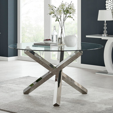 Vogue Round Glass and Silver Metal Large 6 Seater Dining Table - image 1