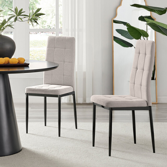 2x Paloma Cream Fabric Dining Chairs Black Legs - image 1